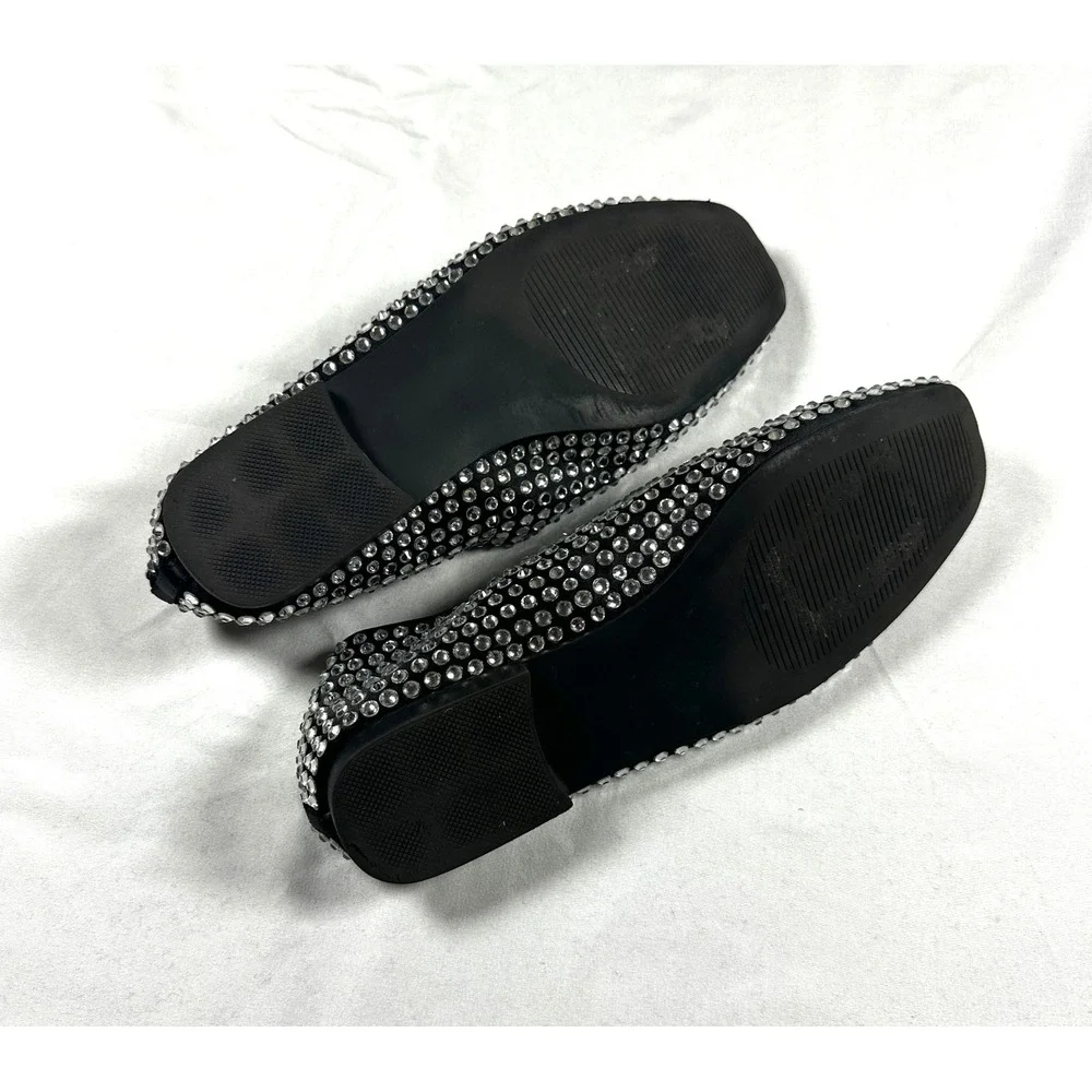 Steve Madden Matais Rhinestone Ballet Flats Black Crystal Square‎ Toe  8M